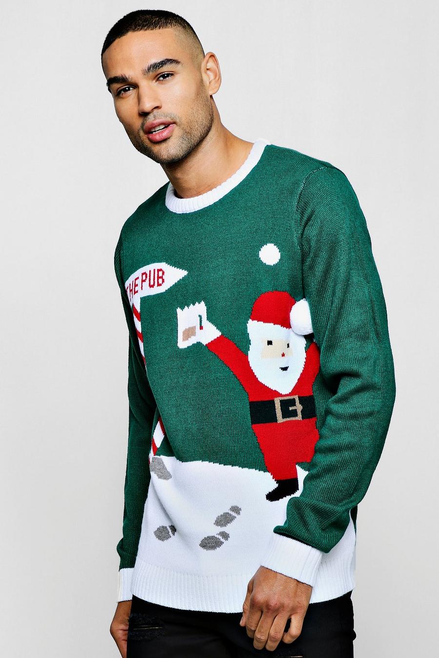 Green Santa Pub Christmas Jumper image number 1