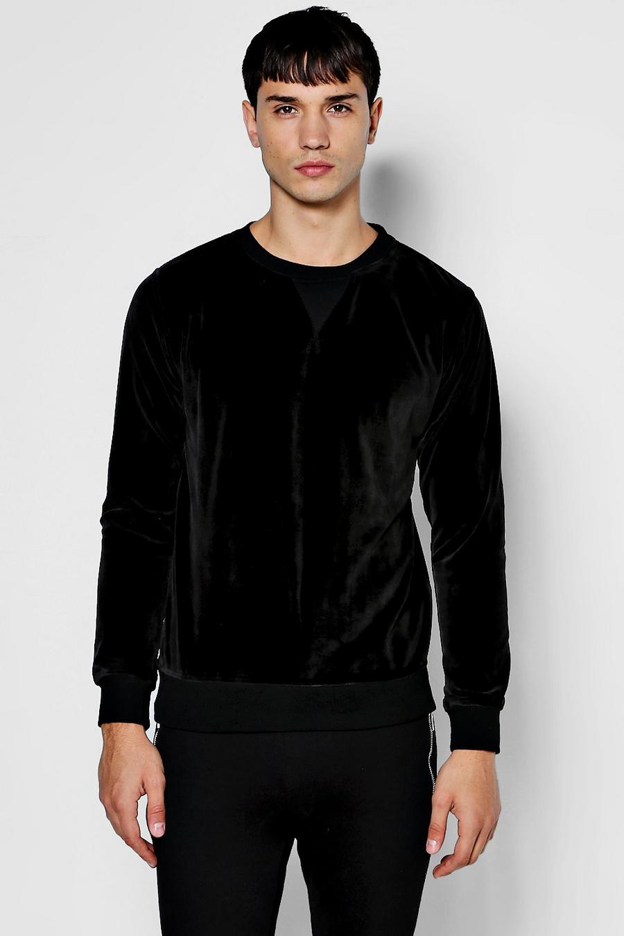 Sweatshirt mit Rundhalsausschnitt und in Velours-Optik, Schwarz image number 1
