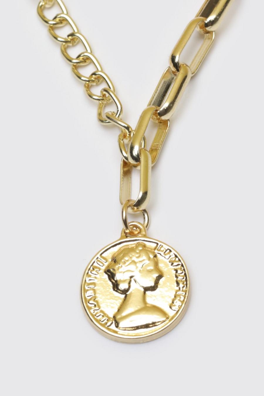 Gold Half And Half Chain With Coin Pendant image number 1