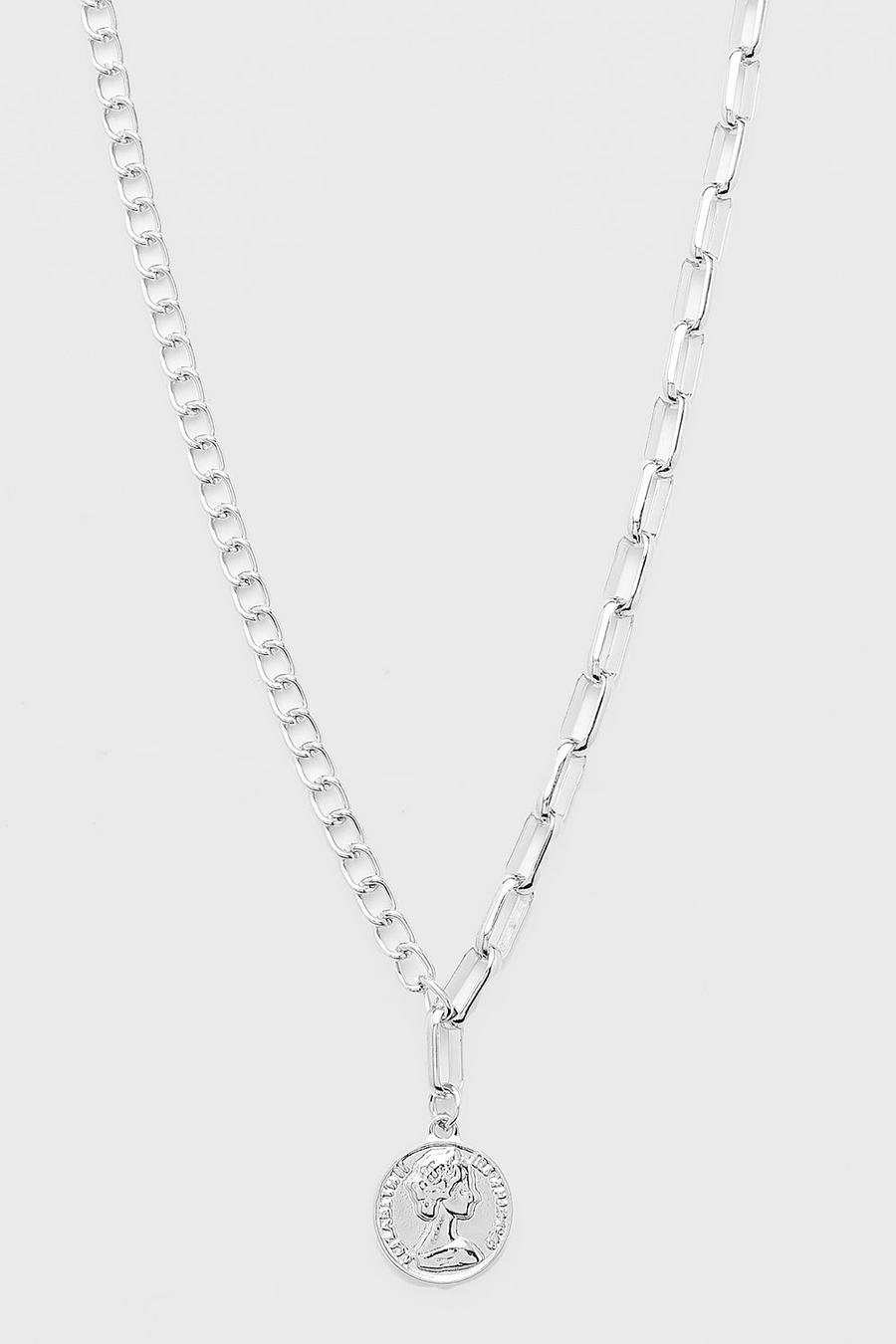 Silver Half And Half Chain With Coin Pendant image number 1