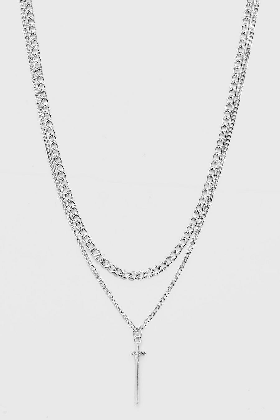 Silver Double Layer Chain With Pendant image number 1