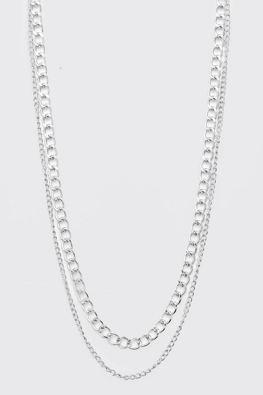Silver Double Layer Chain Necklace image number 1