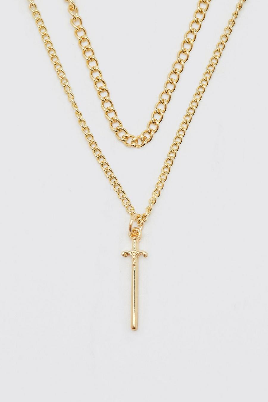 Gold Double Layer Chain With Pendant image number 1