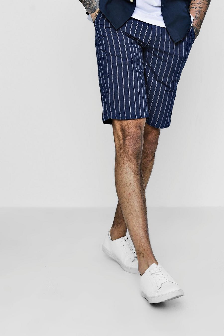 Navy Pinstripe Cotton Shorts image number 1