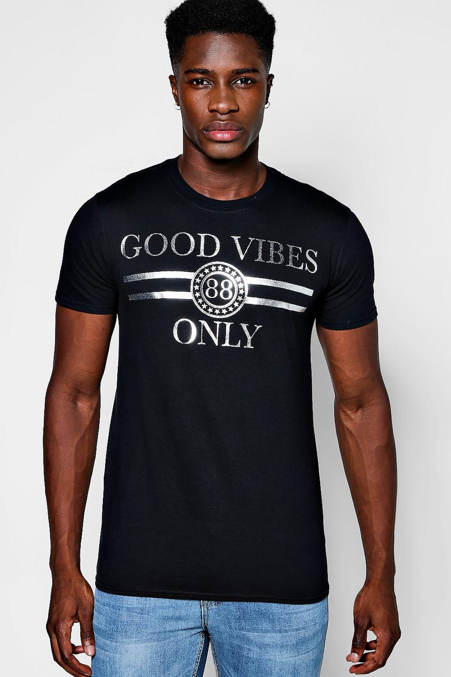 camiseta con estampado "good vibes", Negro image number 1