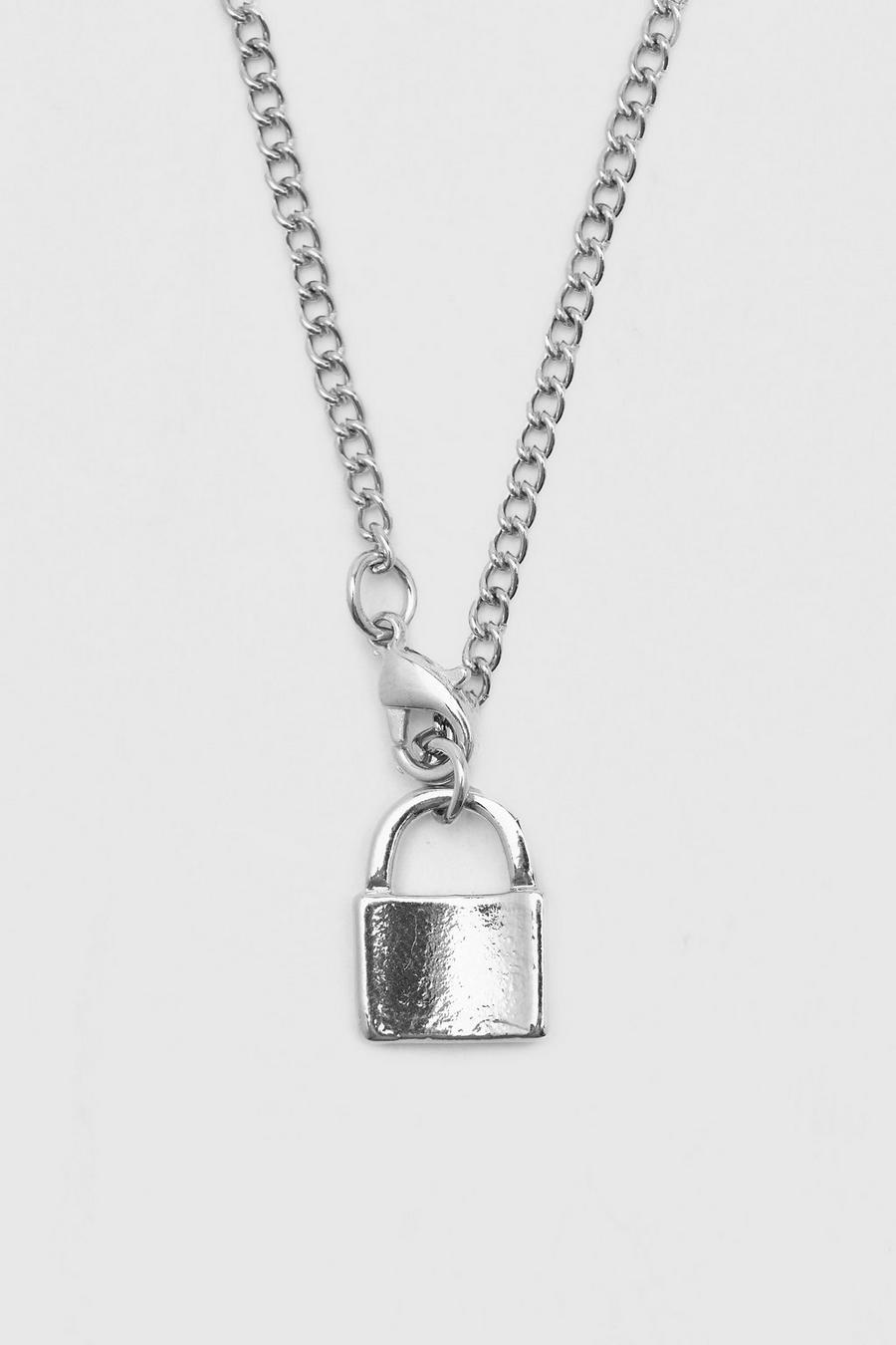 Silver Chain Necklace With Padlock Pendant image number 1