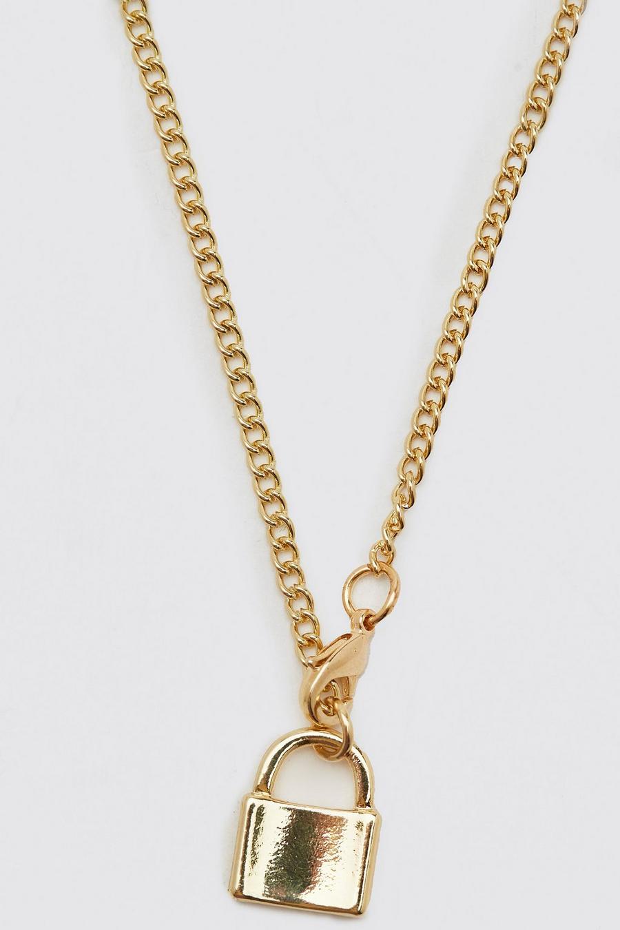 Gold Chain Necklace With Padlock Pendant image number 1
