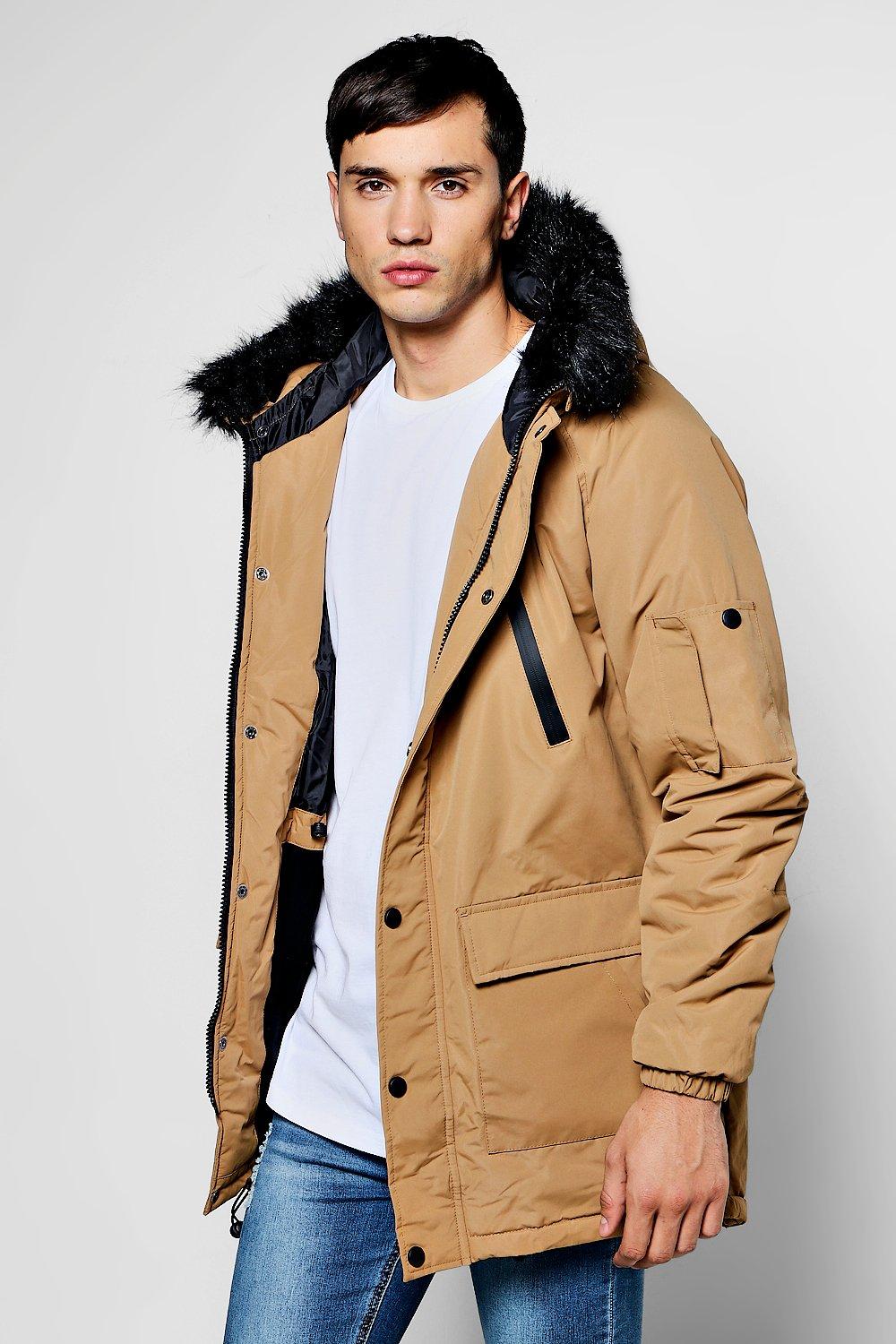 boohoo padded coat with faux fur hood