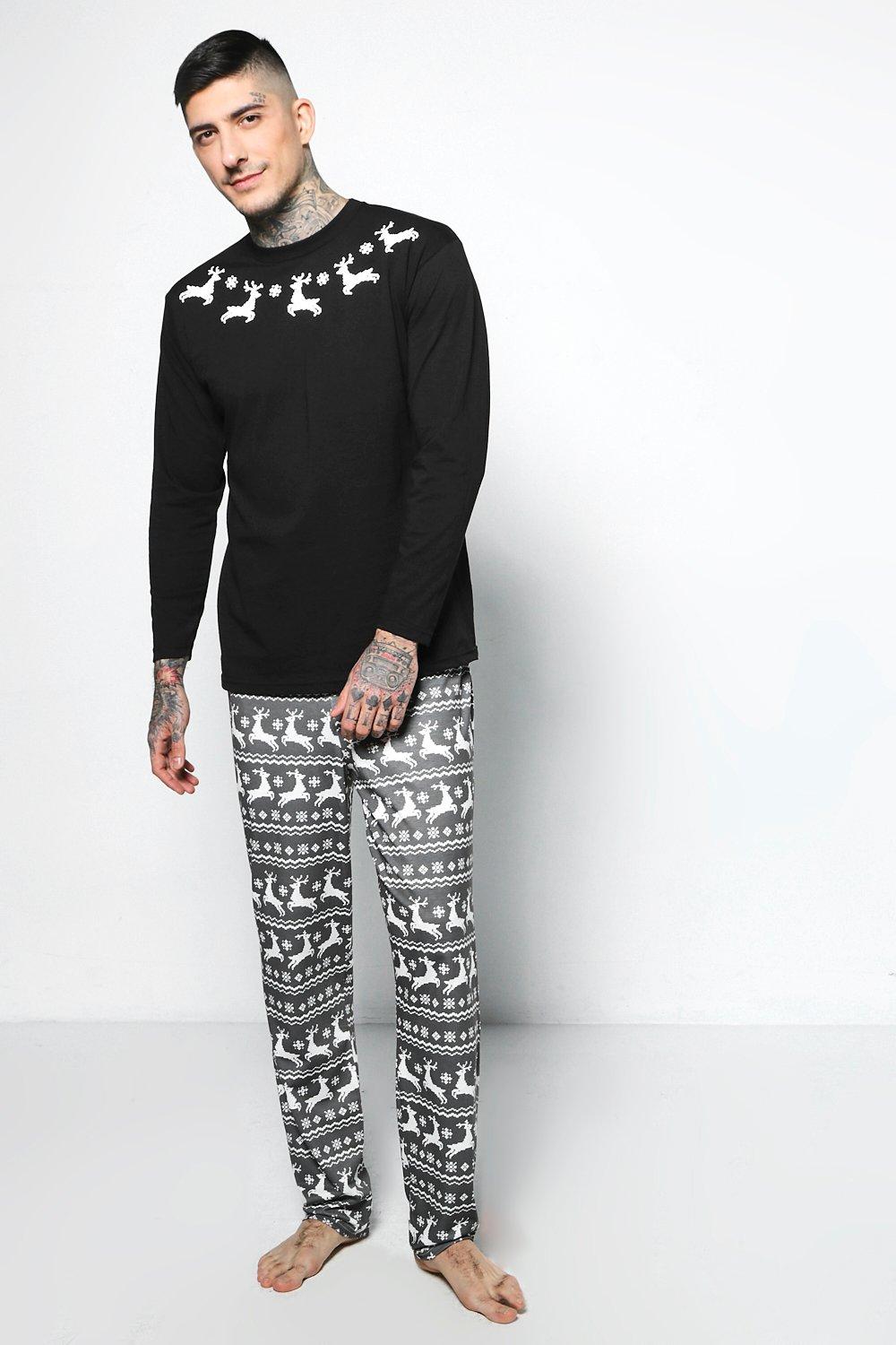 Men S Long Sleeve Fairisle Christmas Pyjama Set Boohoo Uk