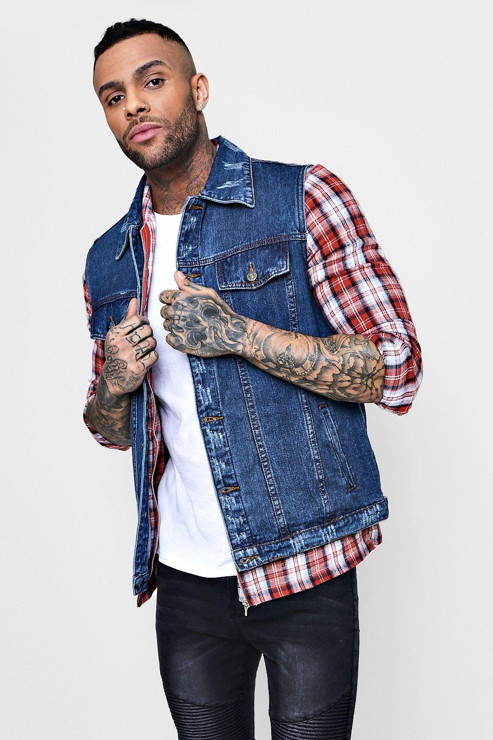 denim sleeveless jacket men's