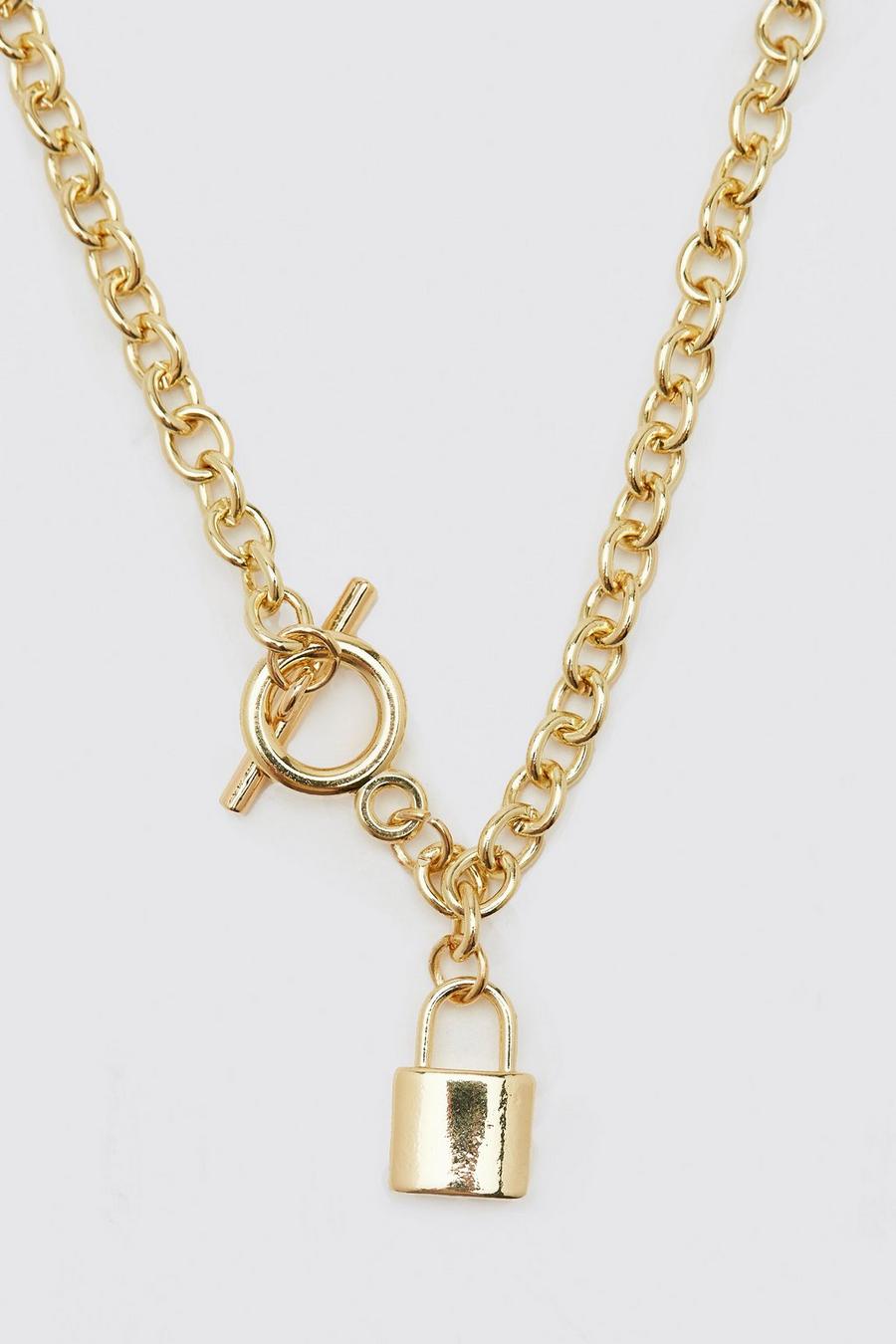 Gold Chunky Chain With Toggle And Padlock image number 1