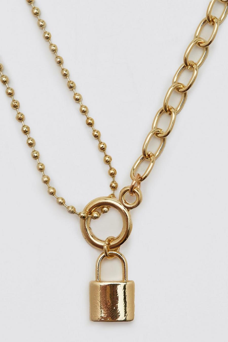 Gold Padlock Necklace With Half Chain image number 1