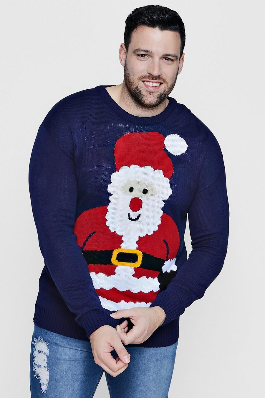 Navy Plus Size Santa Christmas Sweater image number 1