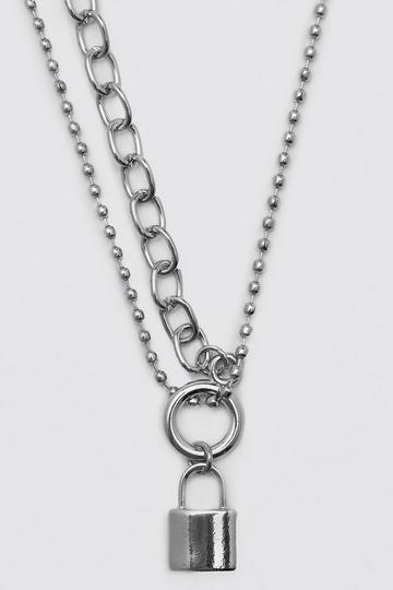 Padlock Necklace With Half Chain silver