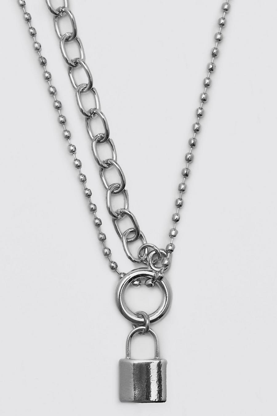 Silver Padlock Necklace With Half Chain image number 1