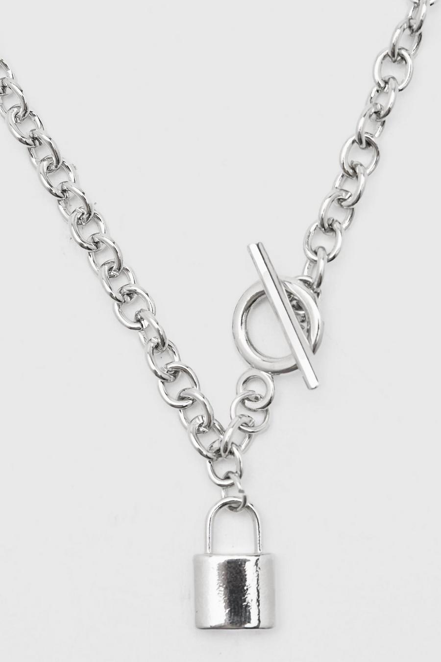 Silver Chunky Chain With Toggle And Padlock image number 1