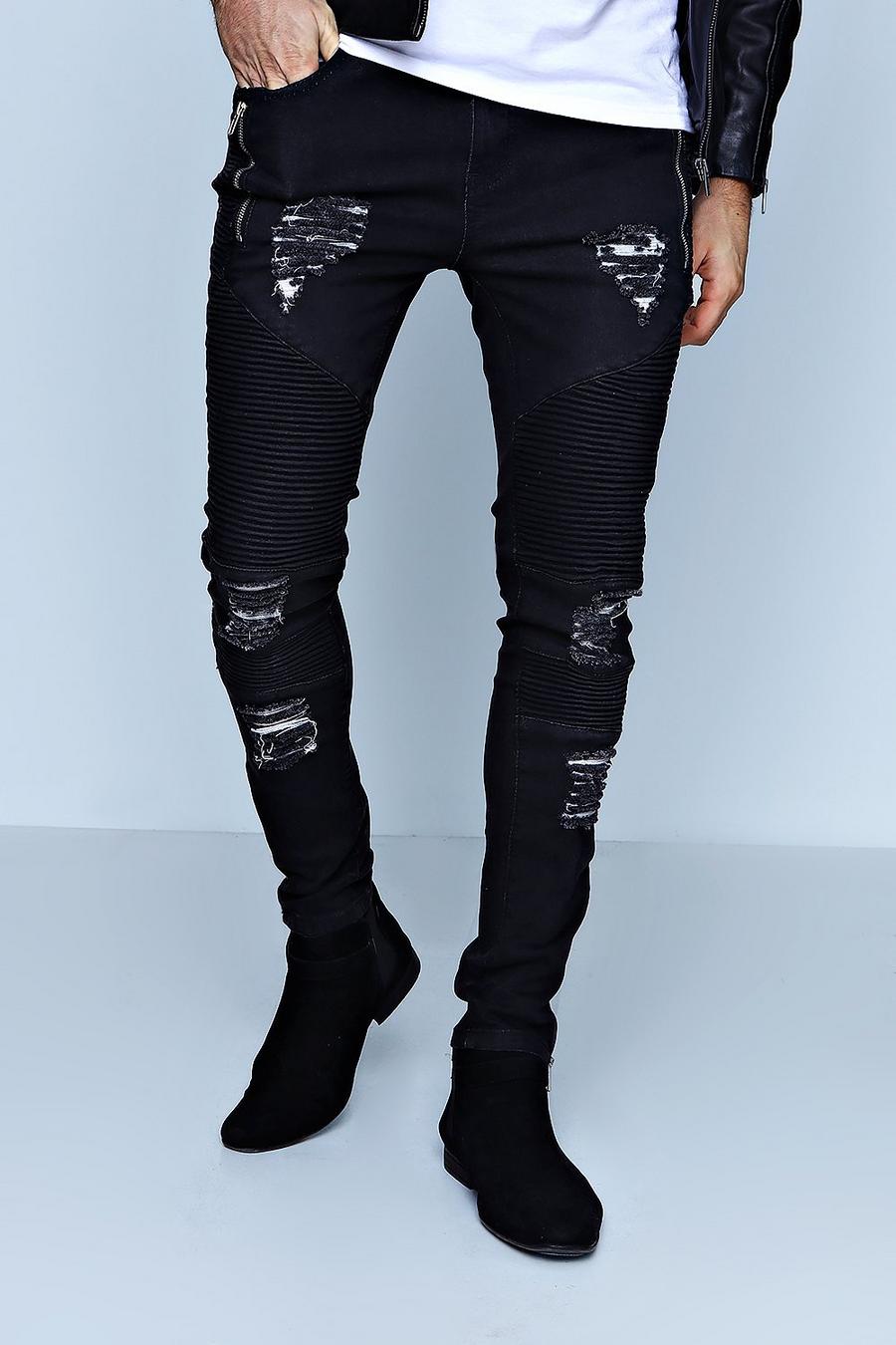 Black Premium Denim Skinny Fit Biker Jeans image number 1
