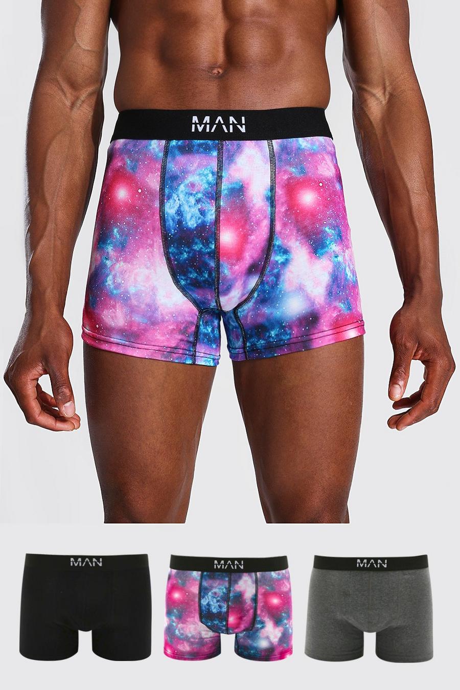 3er-Pack Boxershorts mit Space-Print und Man-Streifen, Mehrfarbig image number 1