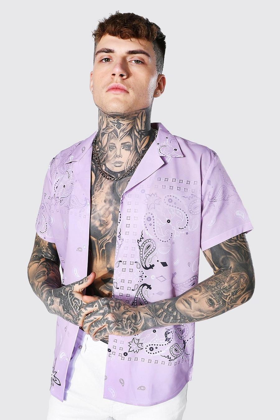 Pink Short Sleeve Washed Bandana Revere Shirt image number 1