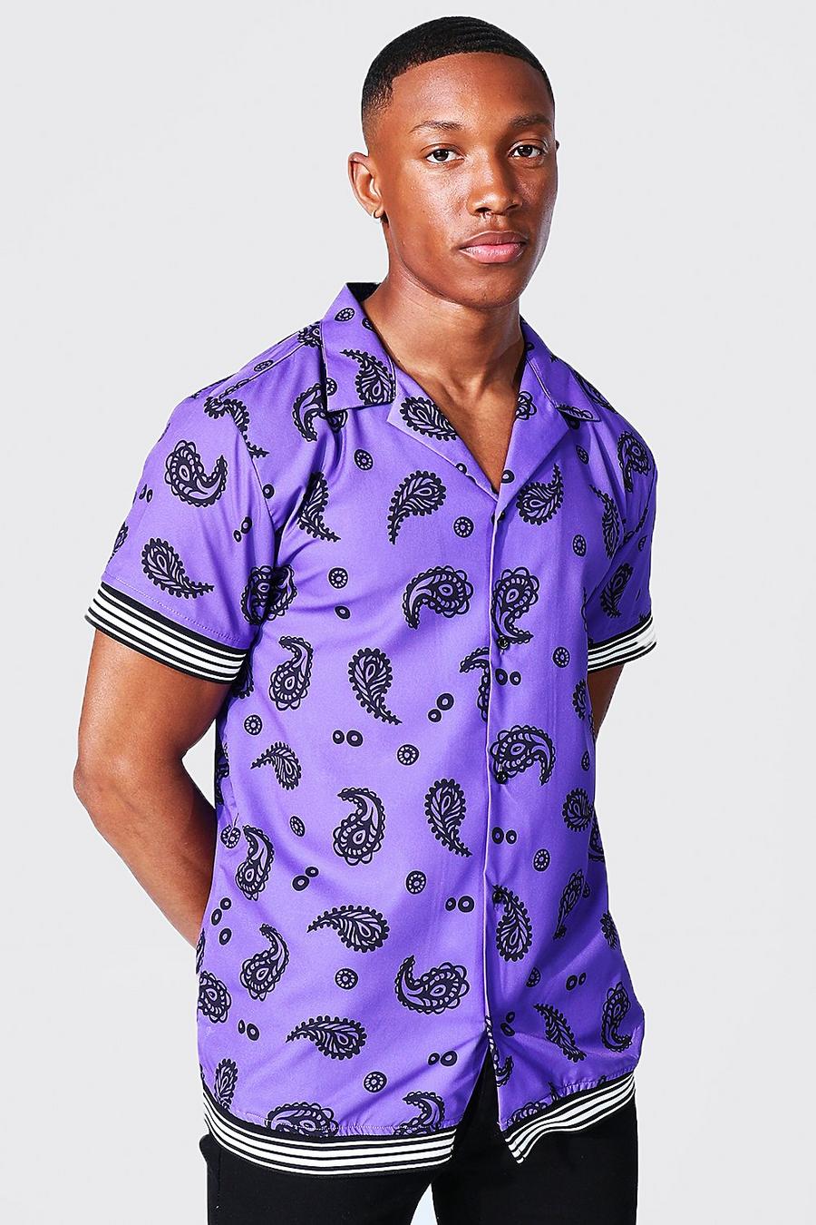 Purple Short Sleeve Paisley Taping Revere Shirt image number 1