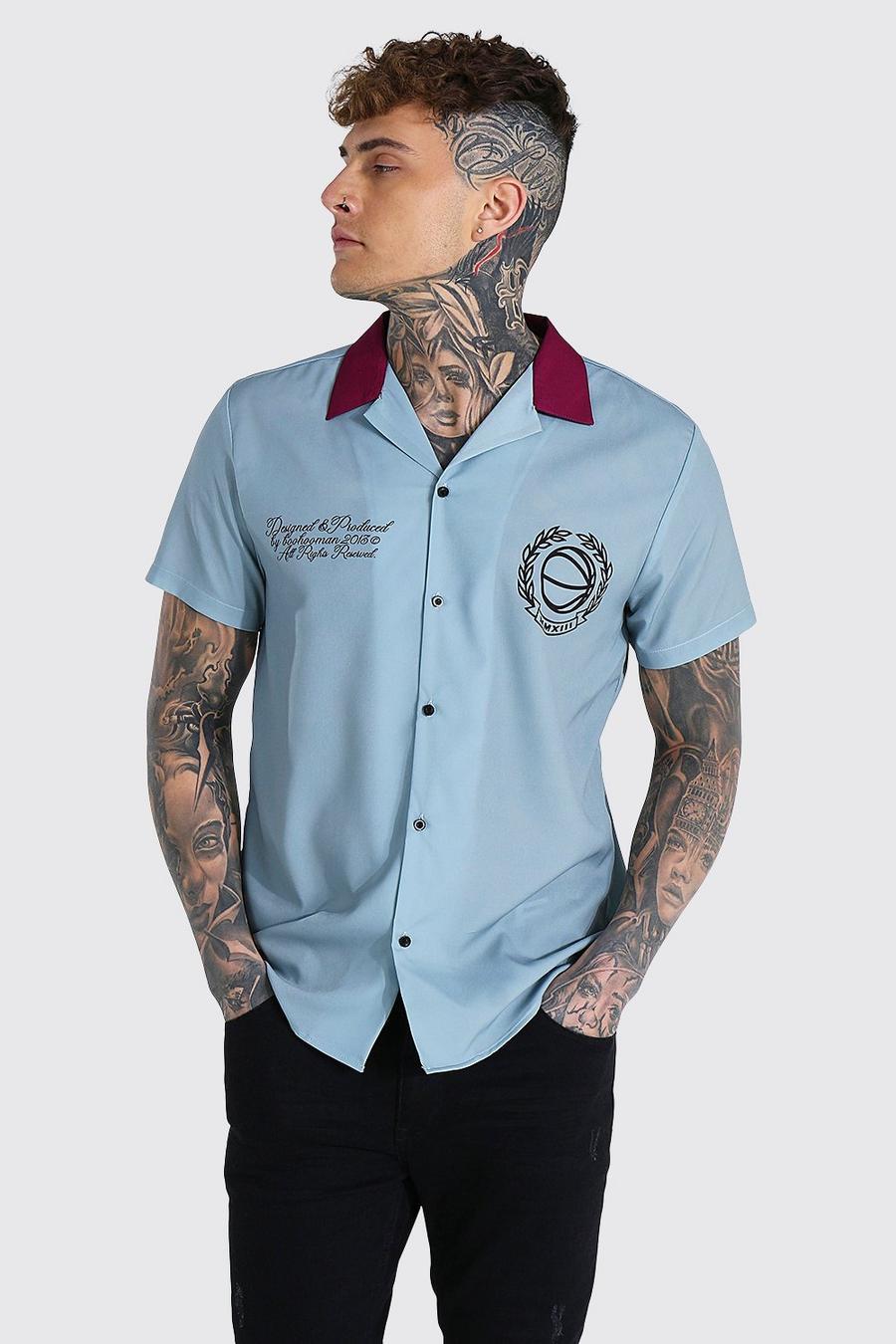 Kurzarm Varsity Hemd mit Kontrast-Revers, Grey image number 1