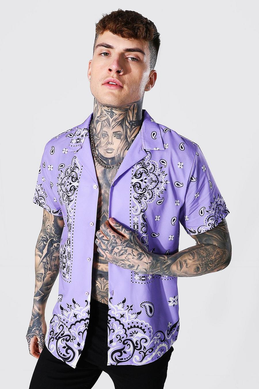Lilac Kortärmad mönstrad skjorta med bowlingkrage image number 1