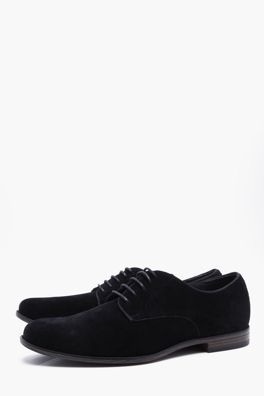נעלי דרבי דמויות זמש בצבע שחור
