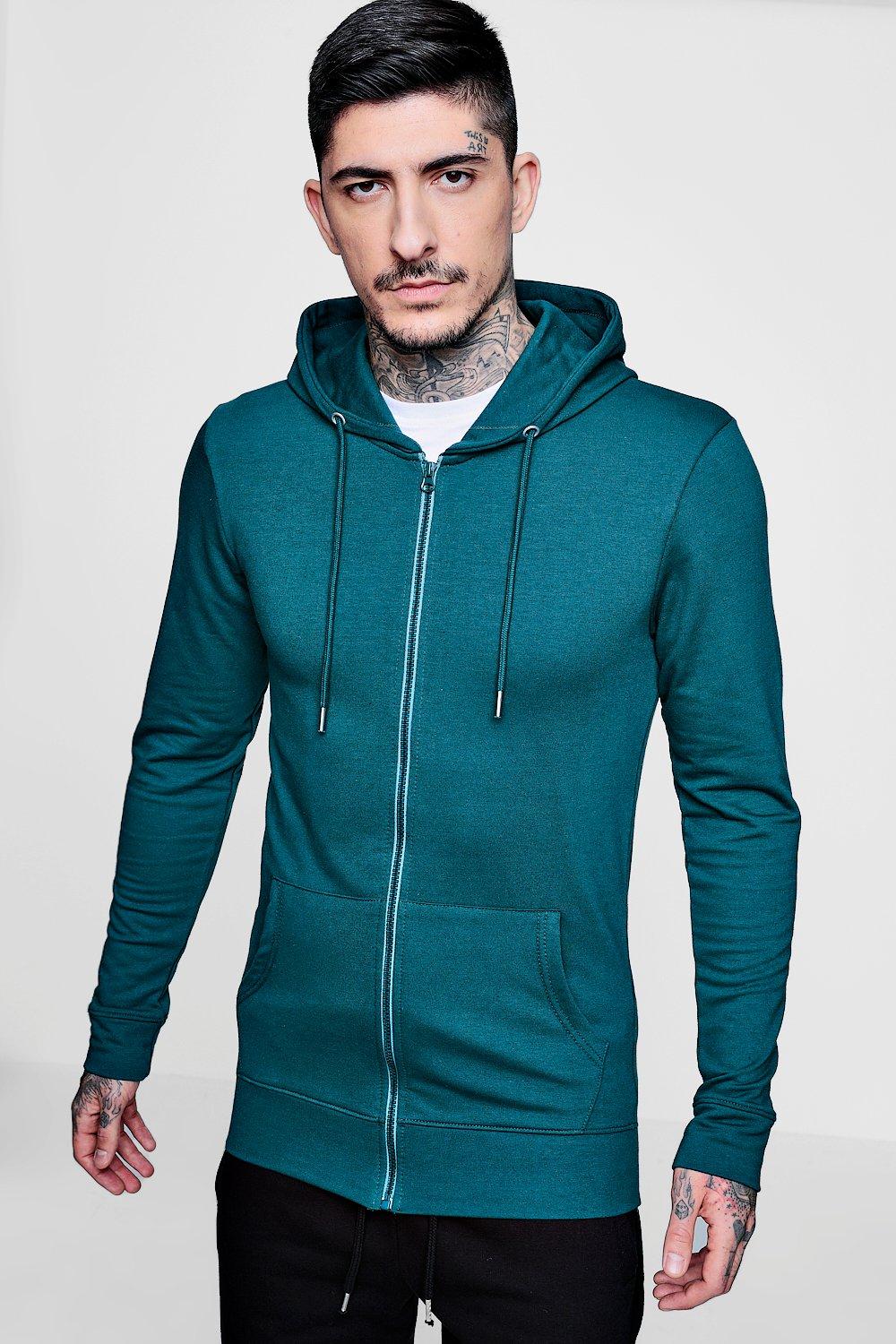 muscle fit zip up hoodie