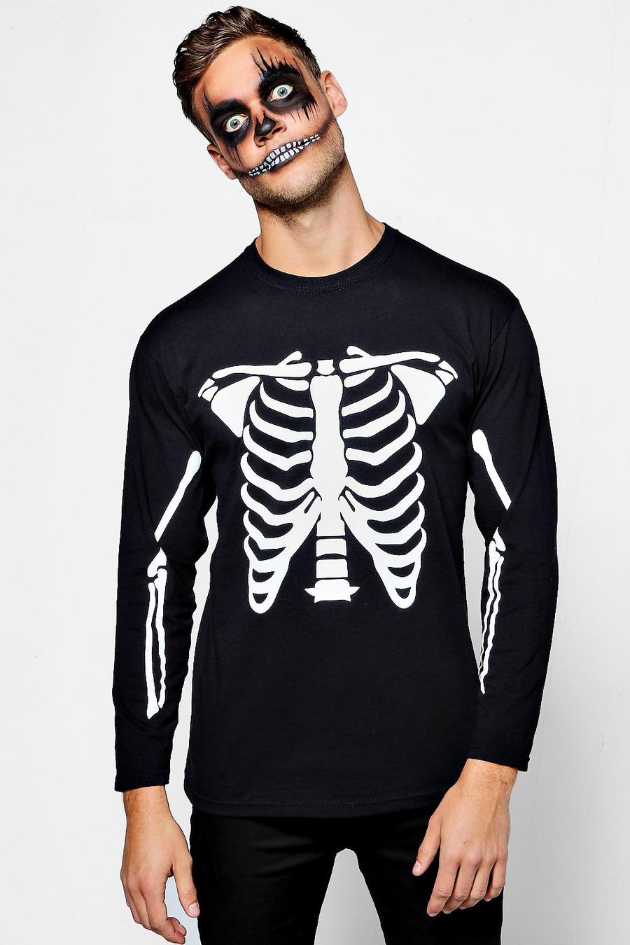 Black Long Sleeve Halloween Skeleton T-Shirt image number 1
