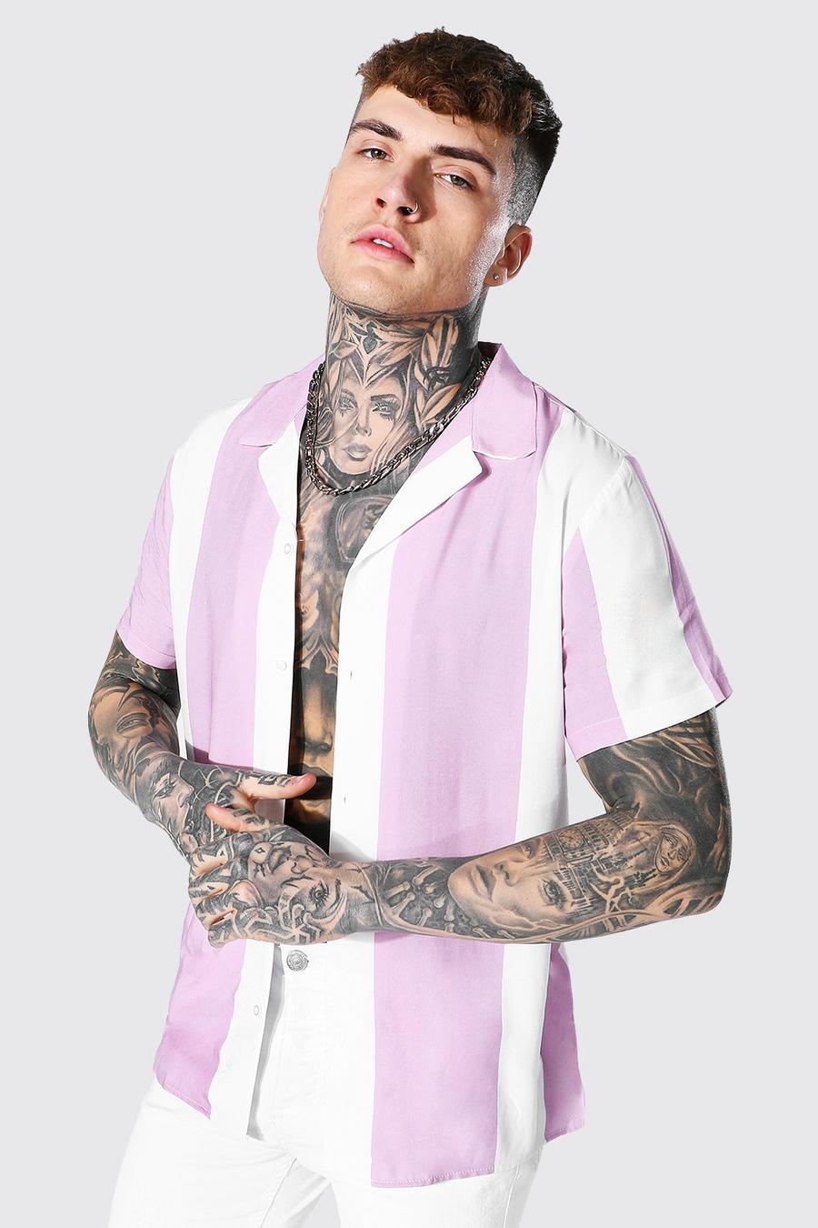 Kurzarm Hemd mit Streifen aus Viskose , Pink image number 1