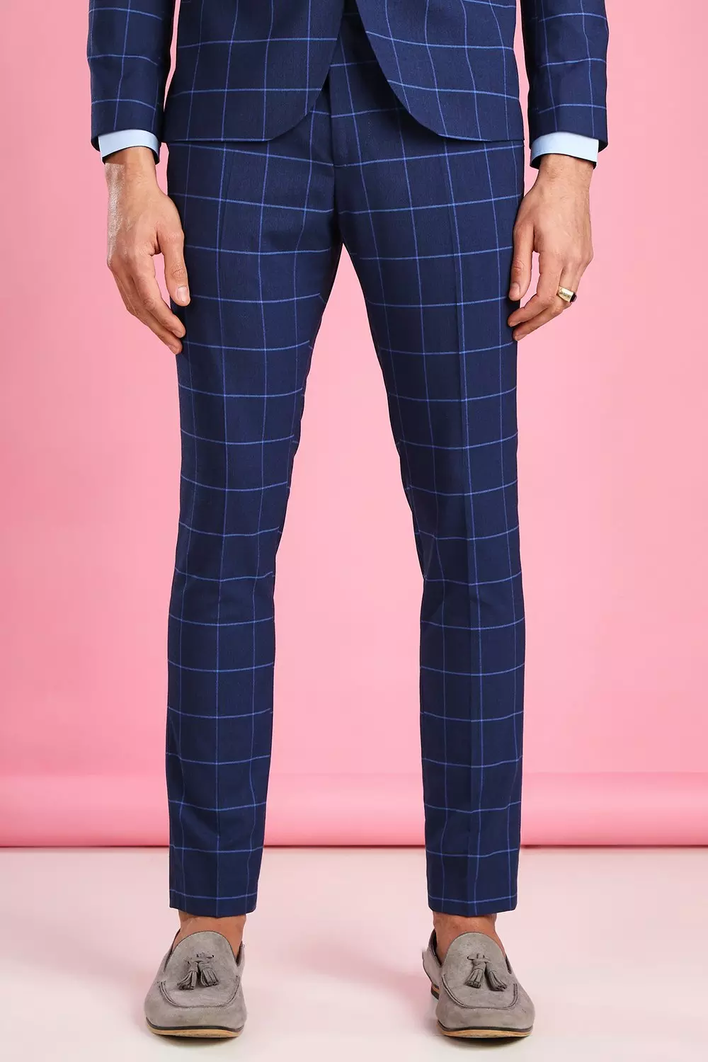 Windowpane check cropped hot sale slim trousers