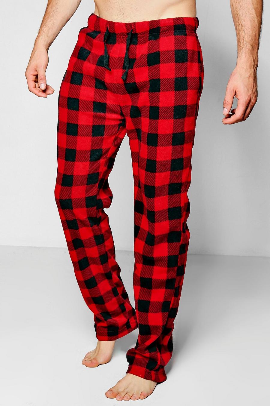 pantalones pijama en forro polar de cuadros rojos y | boohoo