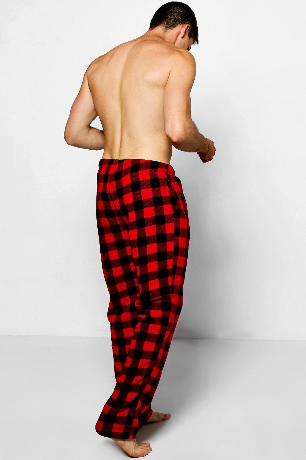 Men's Black And Red Checked Fleece Pyjama Pants