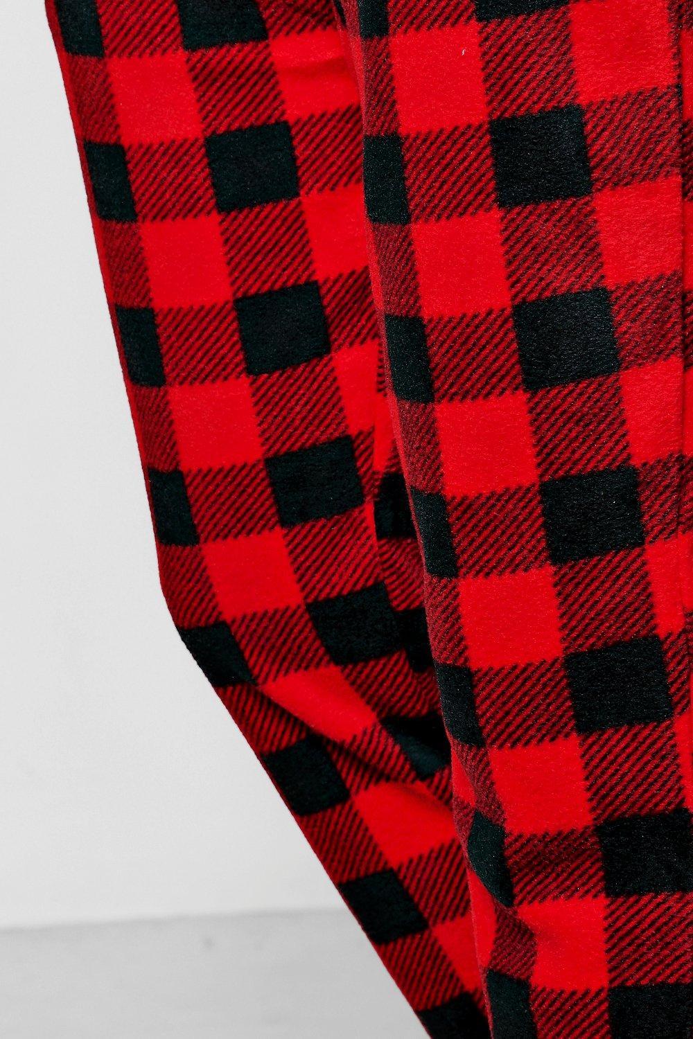 Men's Black And Red Checked Fleece Pyjama Pants