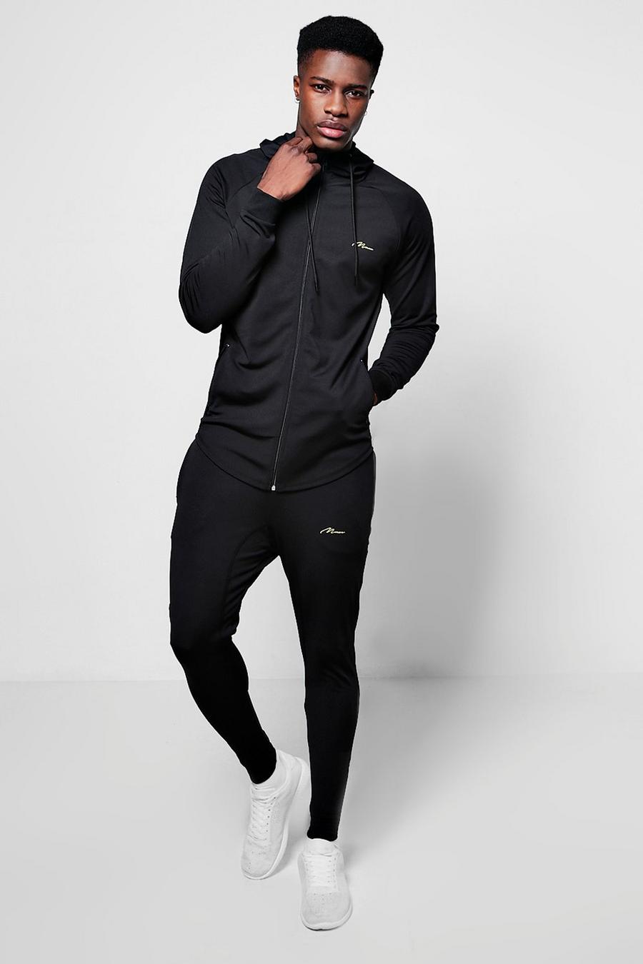 Muscle Fit Man Poly Tracksuit, Black image number 1
