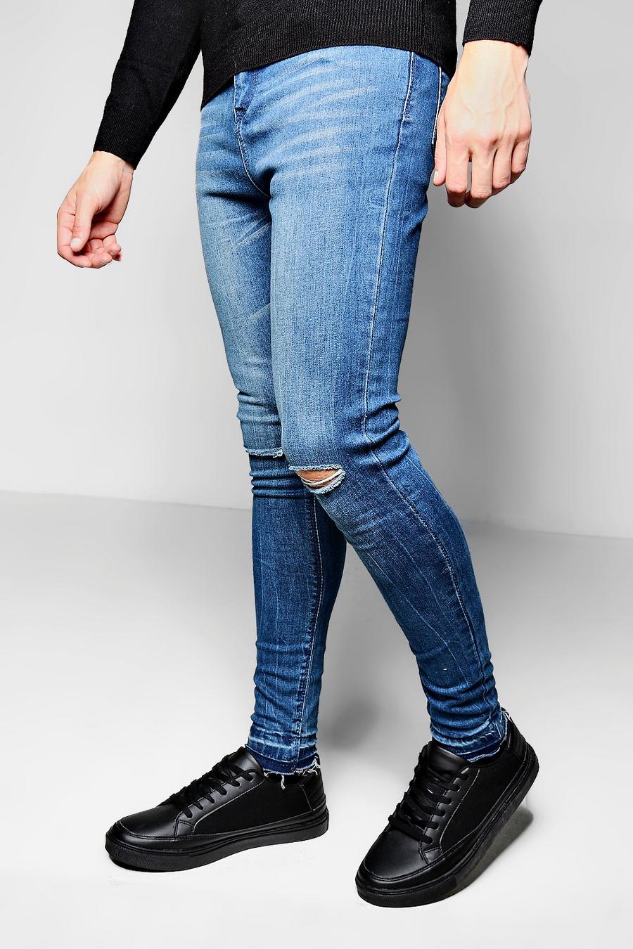 Spray On Skinny Raw Cuff Blue Jeans image number 1