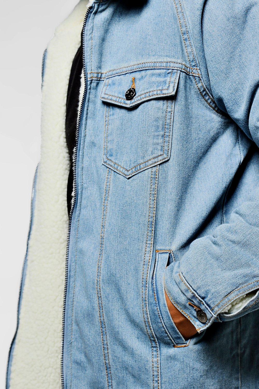 borg lined longline denim jacket