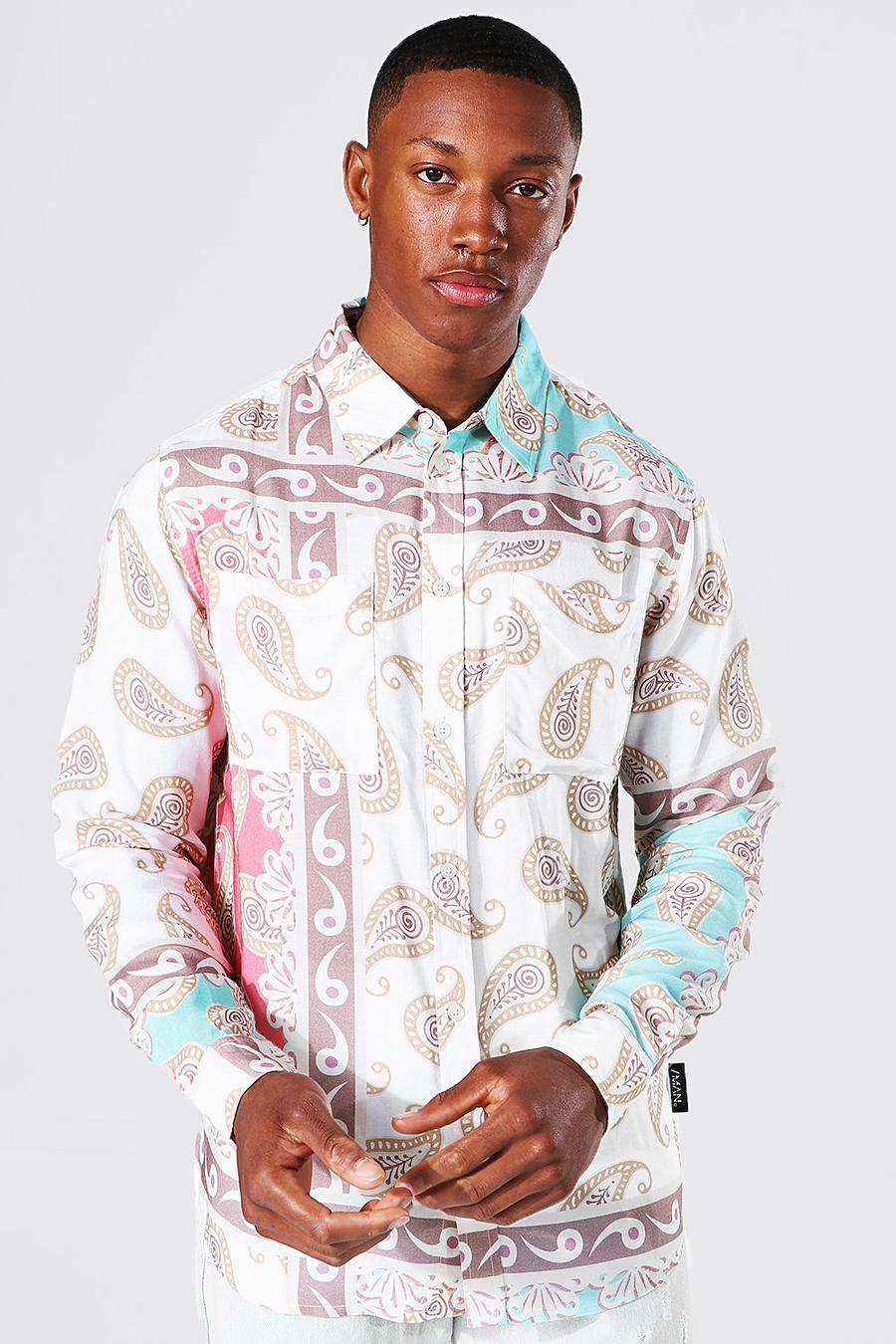 Multi Viscose Paisley Tegelprint Overhemd Met Lange Mouwen image number 1