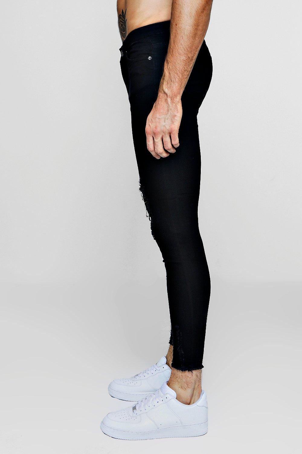 Black Super Skinny Jeans With Raw Hem Boohoo Nz