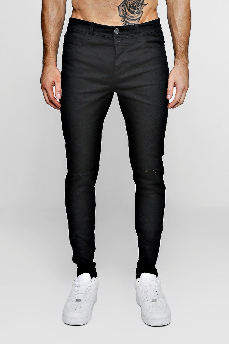 Black Stretch Skinny Jeans With Ripped Knees image number 1