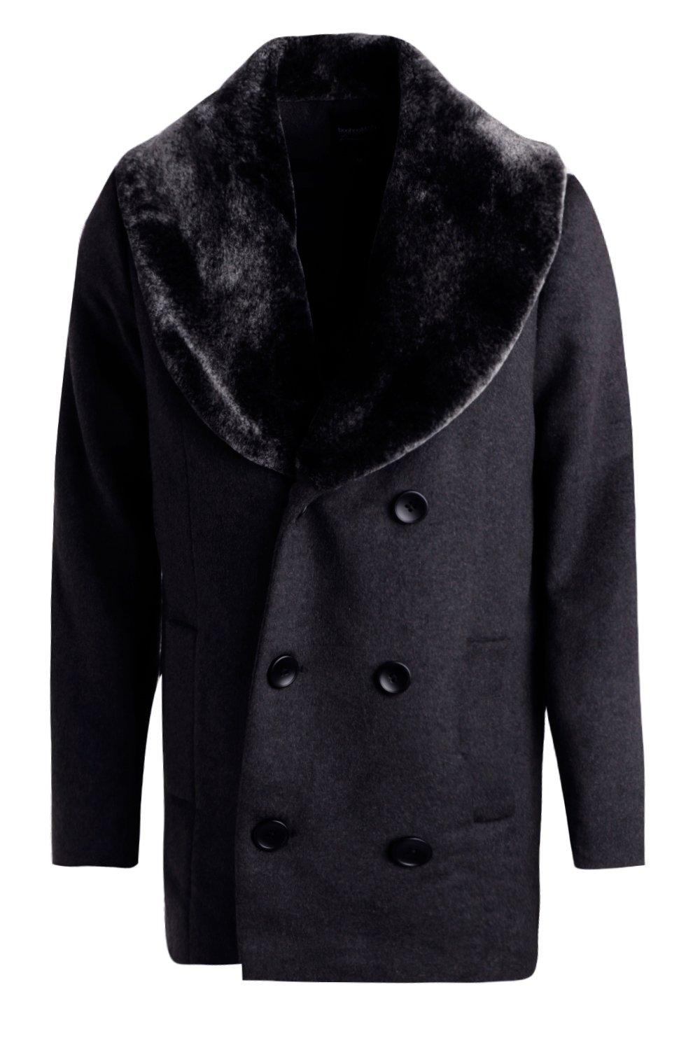 Pea coat with fur collar mens best sale