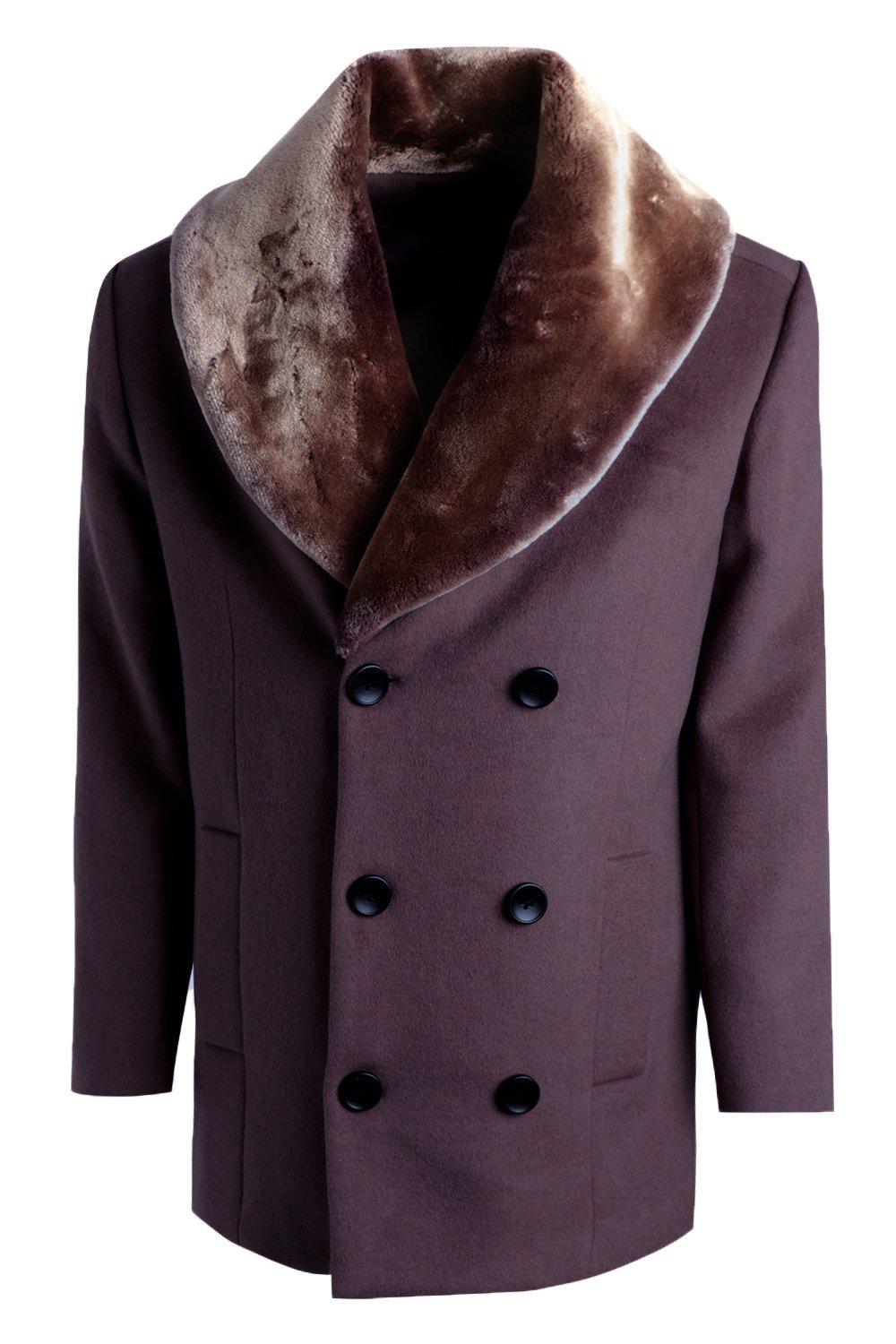 Mens peacoat with hot sale fur collar