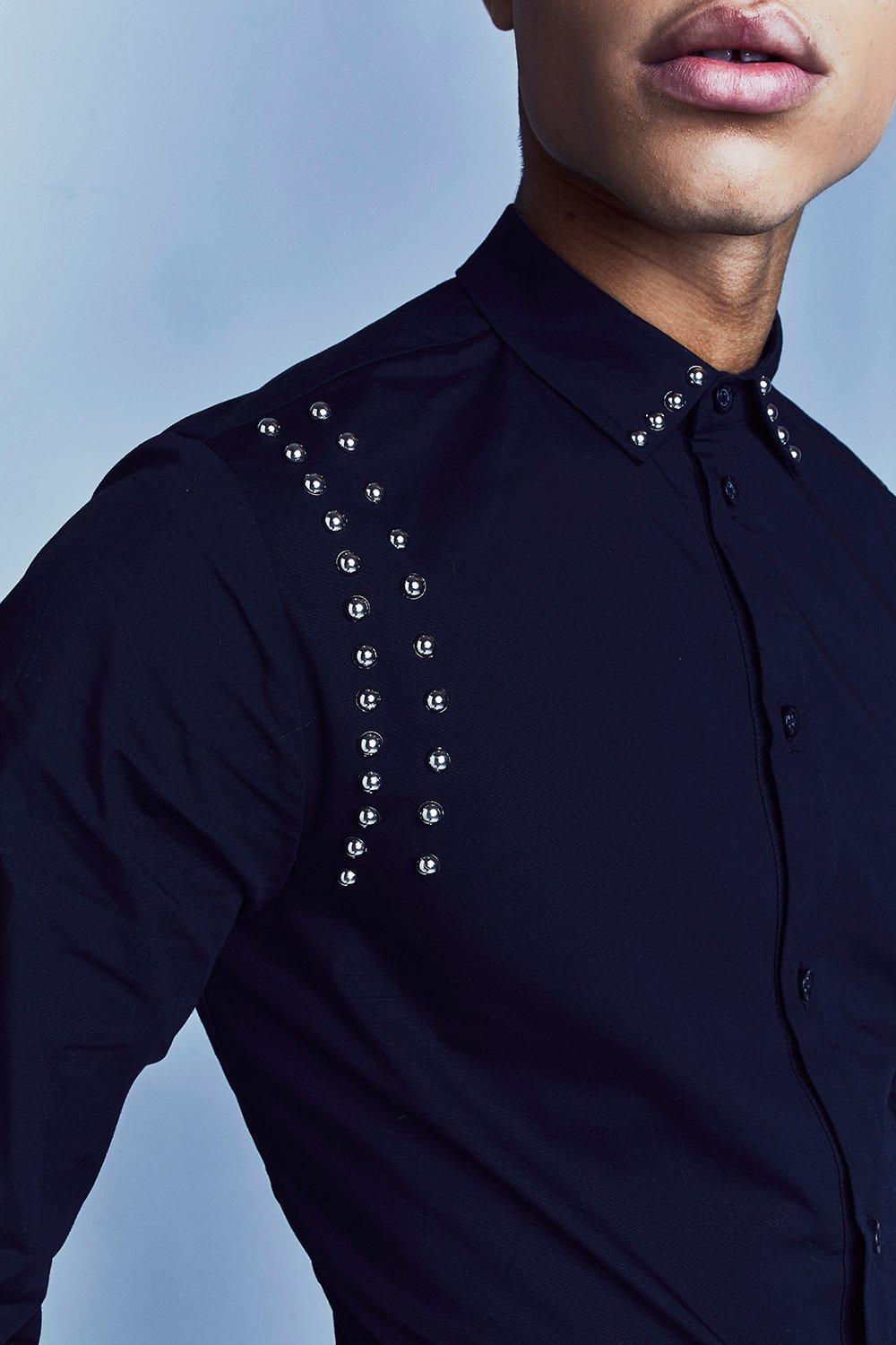 Black Studded Collar Design Shirt | ubicaciondepersonas.cdmx.gob.mx