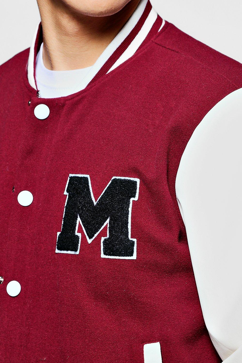 Mens Red Wool with Real Leather Premium Varsity Letterman Jacket