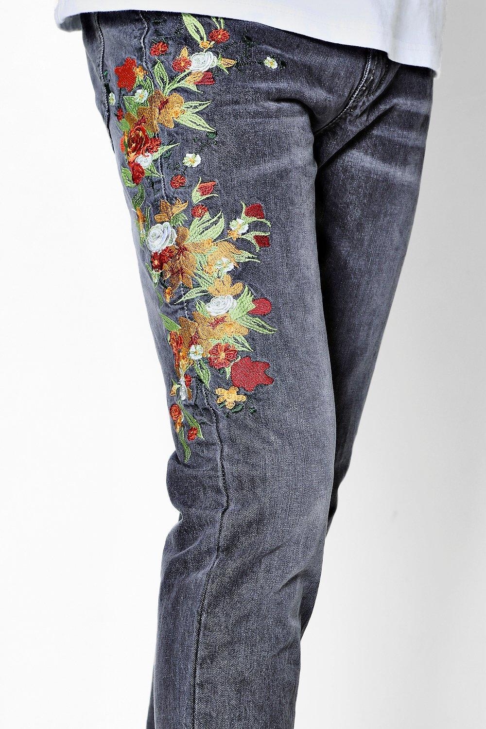 floral embroidered jeans