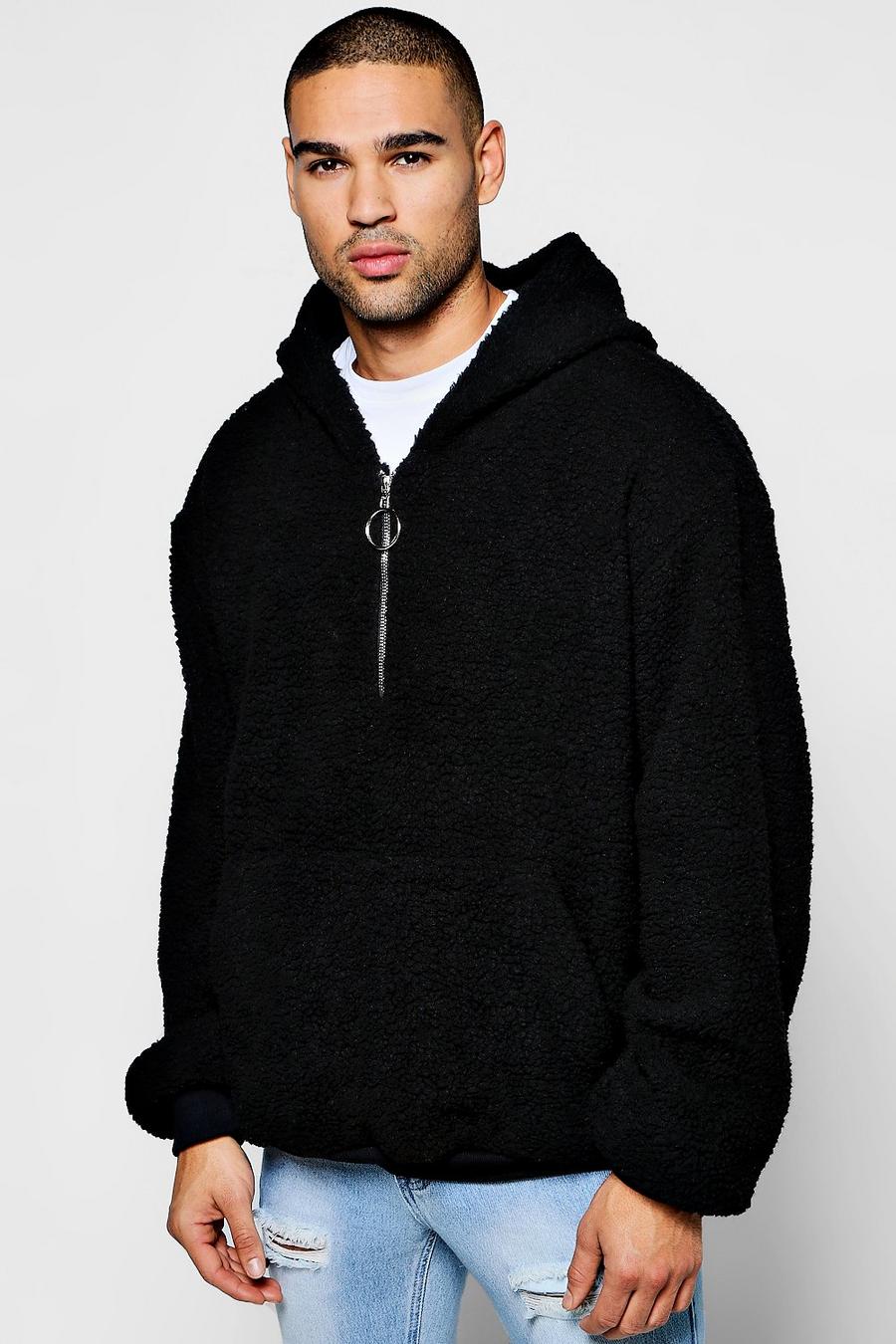 Sweatshirt à capuche Mouton surdimensionné avec fermeture éclair, Noir image number 1