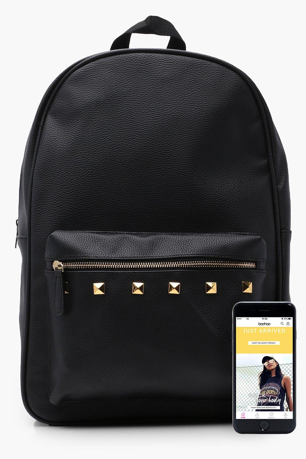 Black PU Backpack With Gold Studs