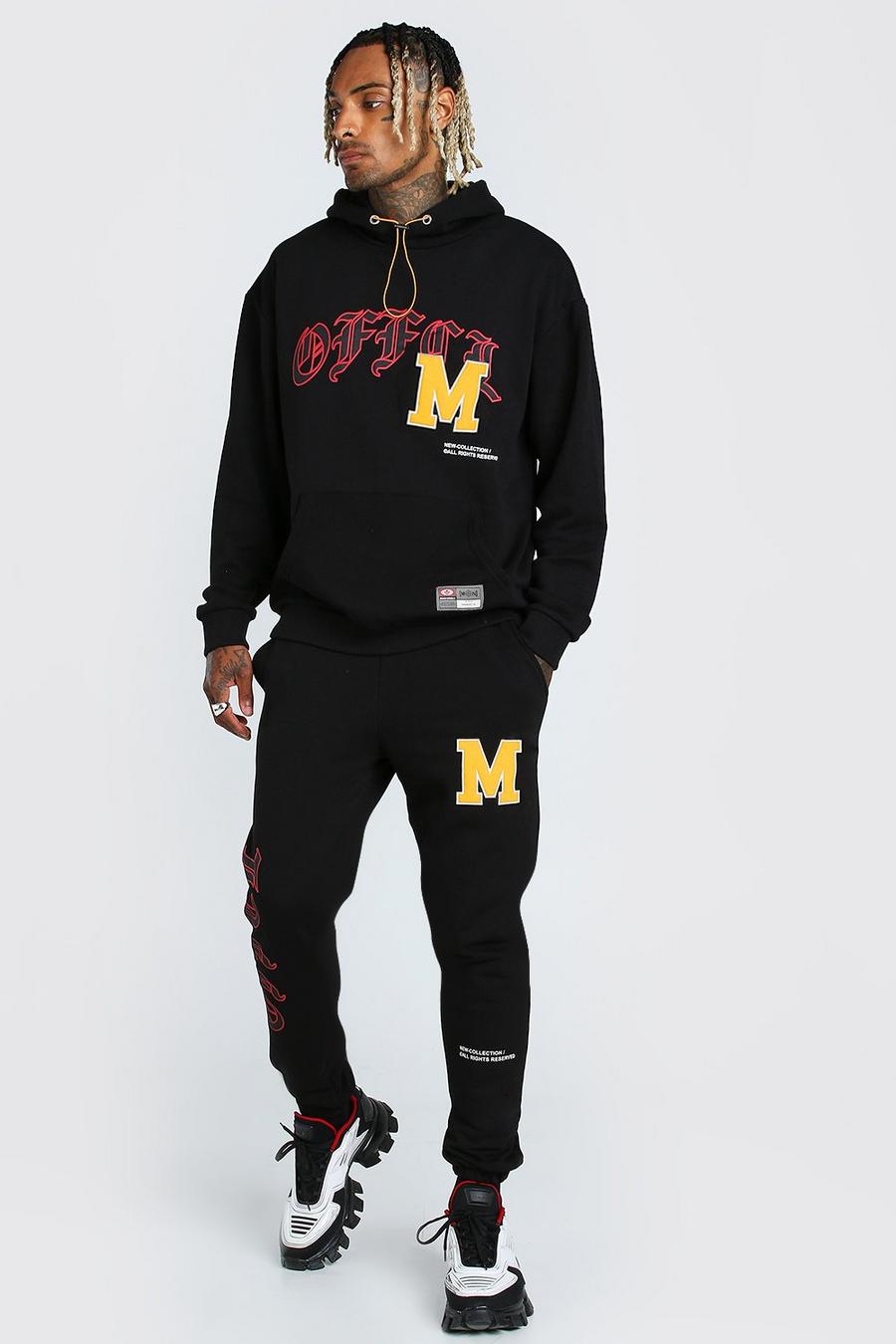Black Oversized Official Varsity Printed Tracksuit