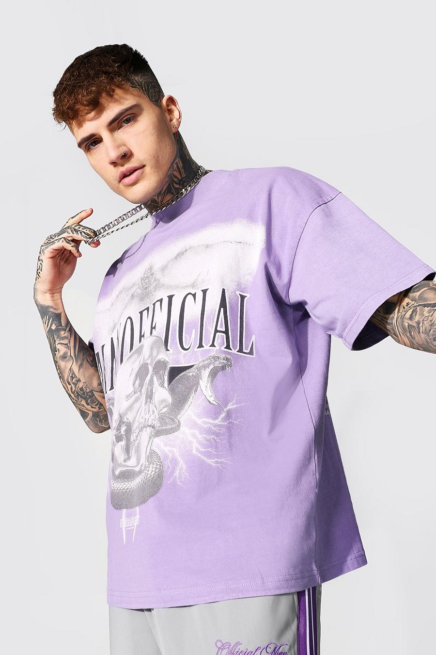 Purple Oversized Gebleekt Official T-Shirt Met Brede Nek image number 1