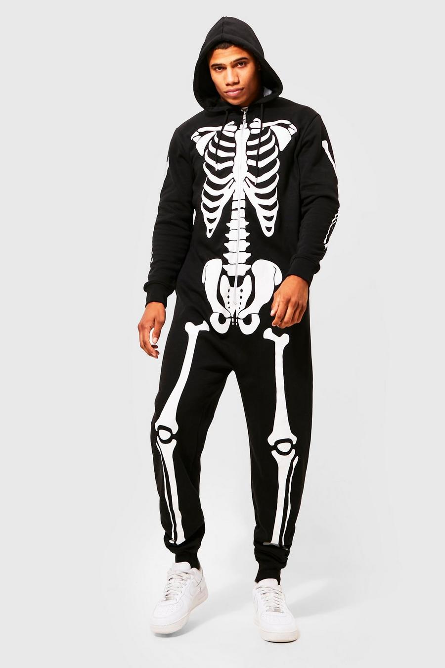 Black Halloween Onesie med skelett image number 1